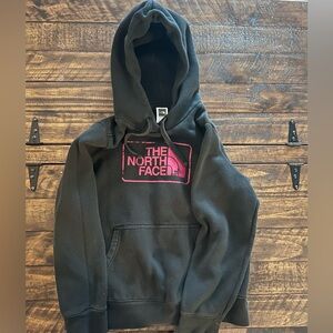 The North Face Charcoal Hoodie with Vibrant Pink Logo